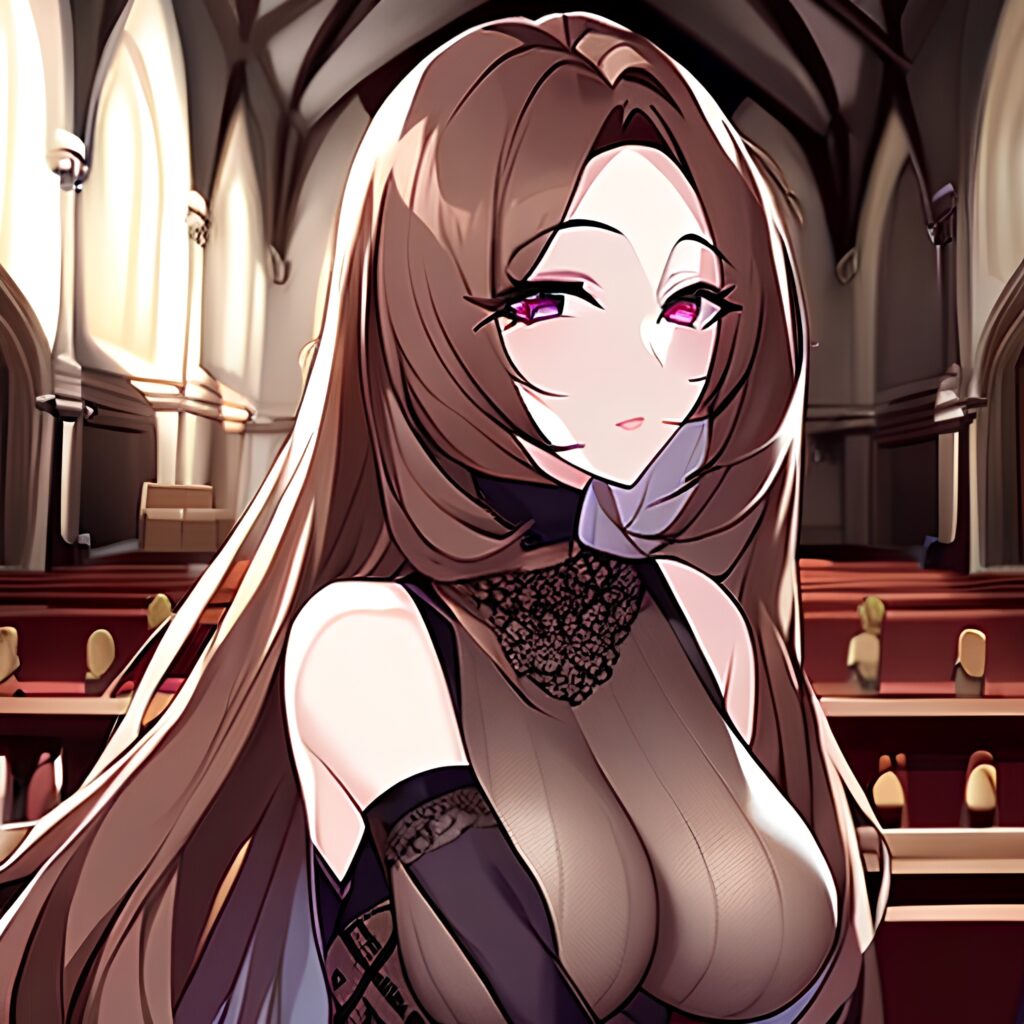 fishnet long hair brunette church woman messy hair