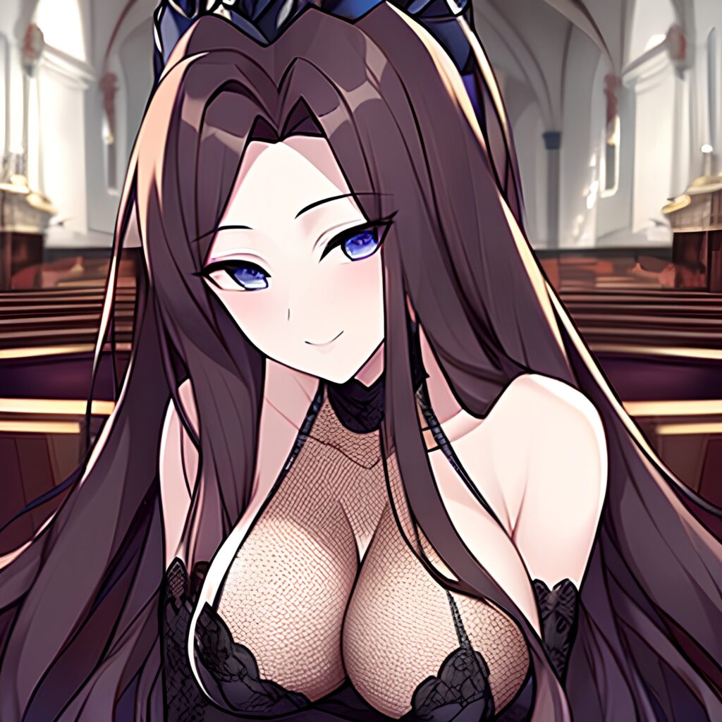 fishnet long hair brunette church woman messy hair 