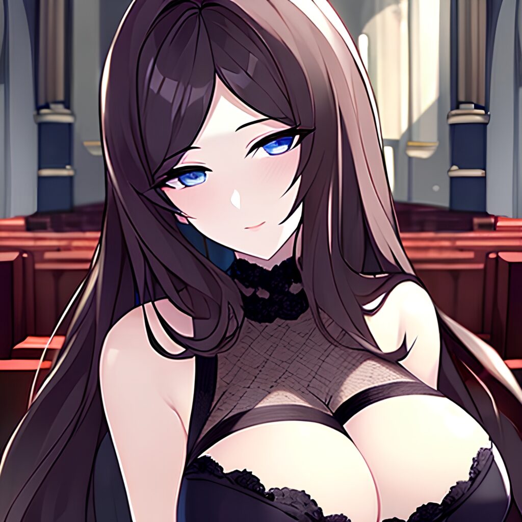 fishnet long hair brunette messy hair church woman 