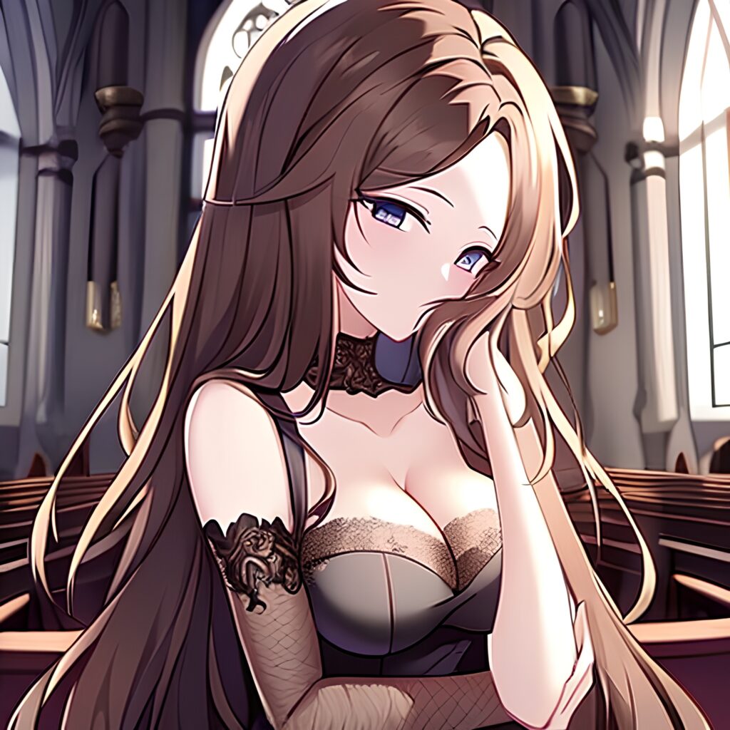 fishnet long hair brunette messy hair church woman