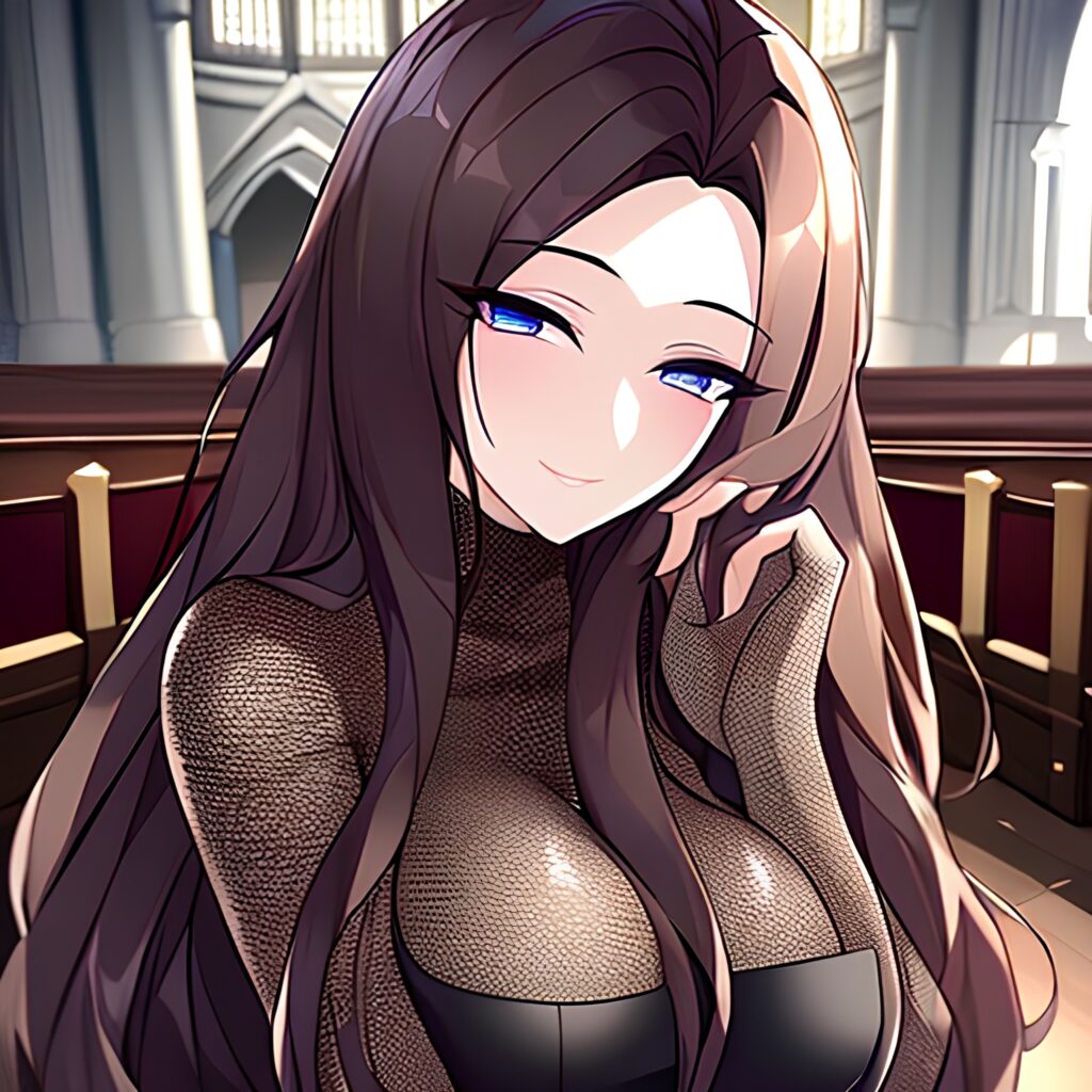 fishnet long hair brunette messy hair woman church 