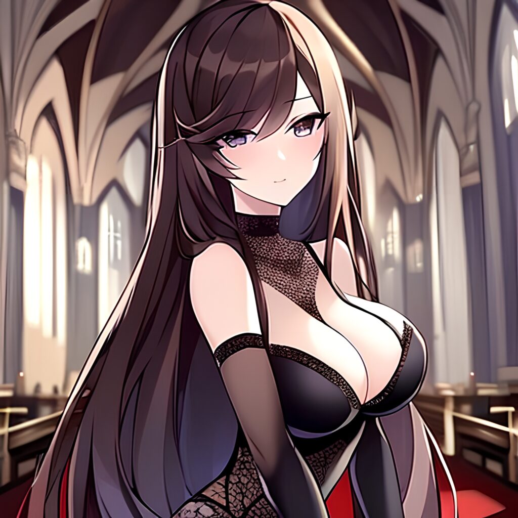fishnet long hair brunette woman church messy hair 