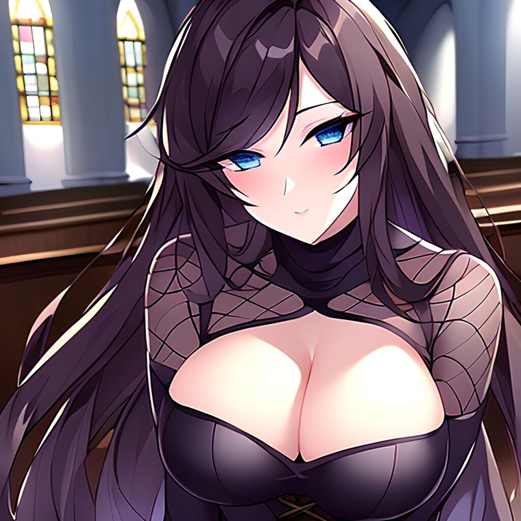 fishnet long hair brunette woman church messy hair