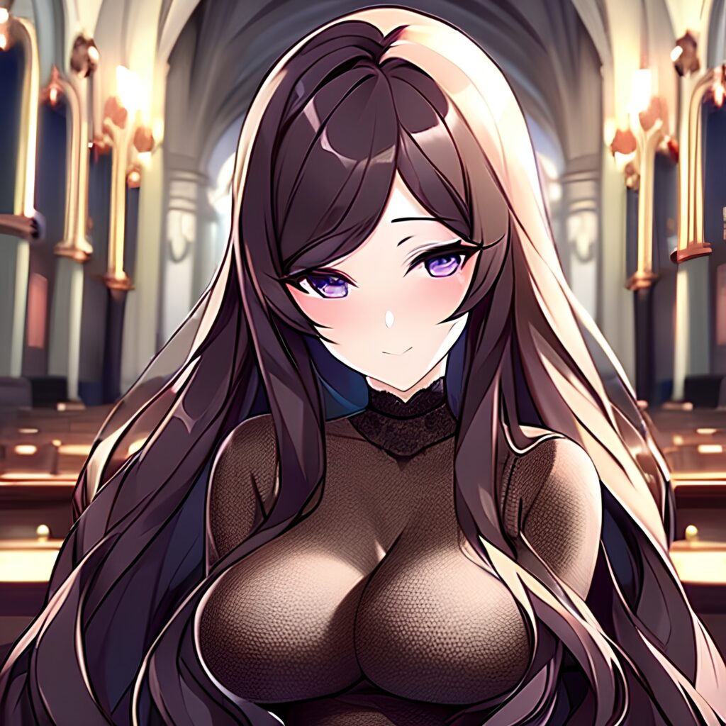 fishnet long hair brunette woman messy hair church