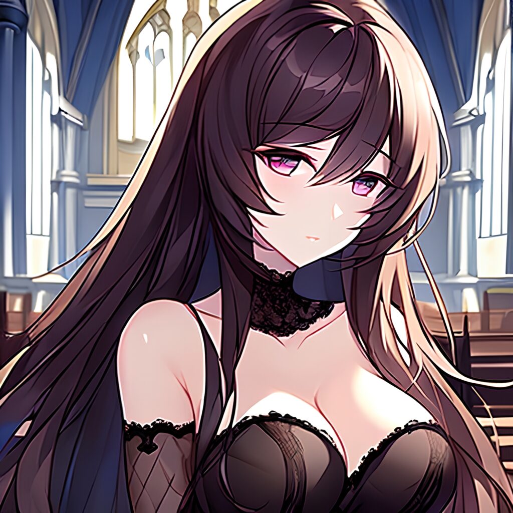 fishnet long hair church brunette messy hair woman 