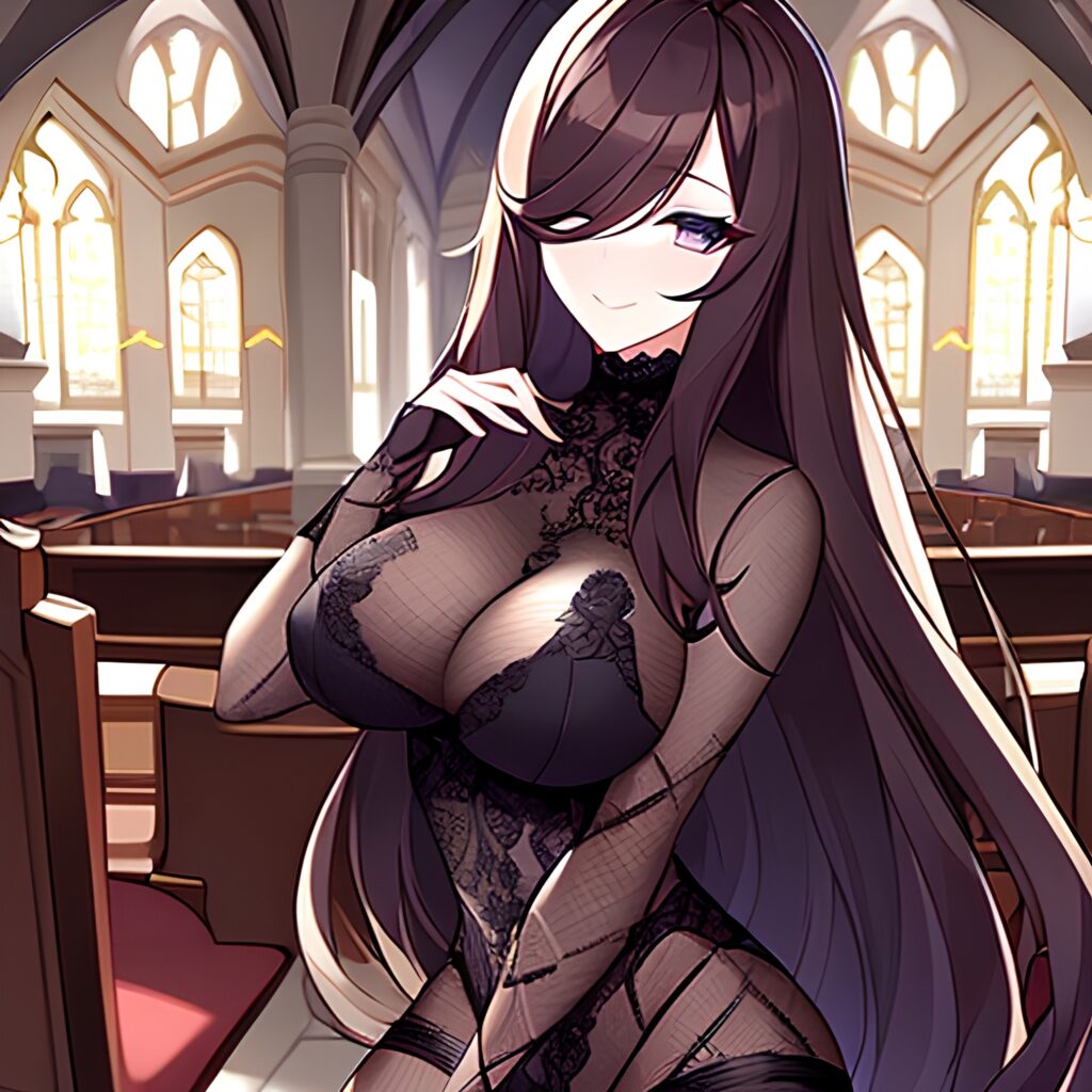 fishnet long hair church brunette messy hair woman 