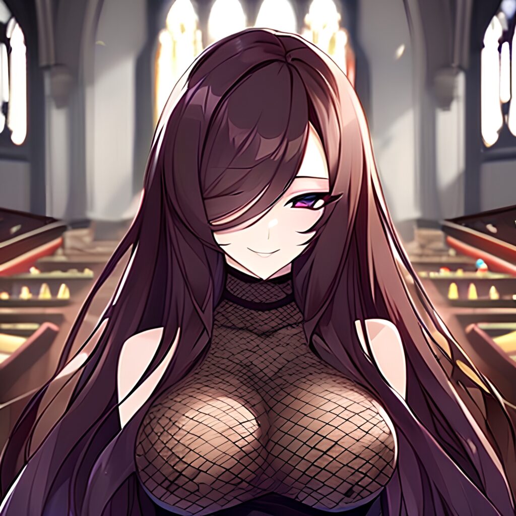 fishnet long hair church brunette messy hair woman 