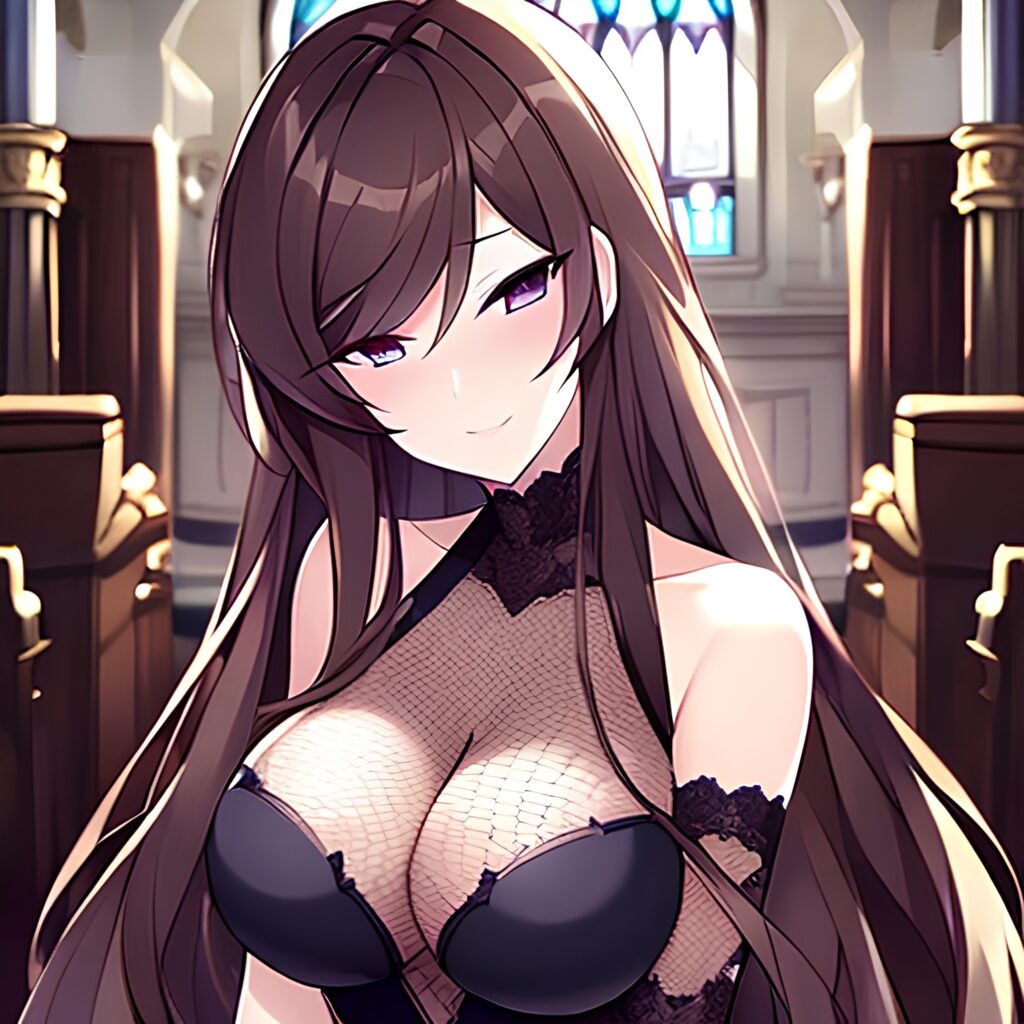 fishnet long hair church brunette messy hair woman 