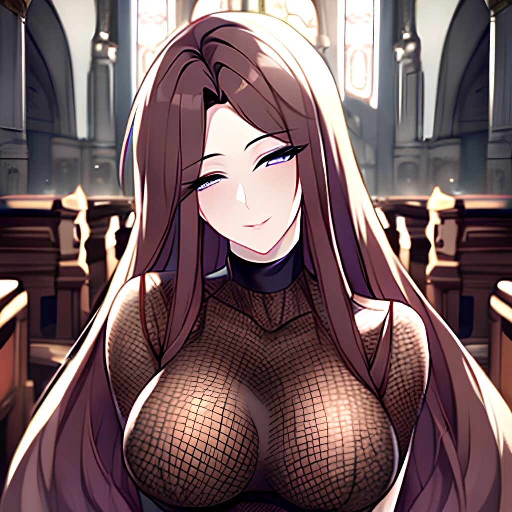 fishnet long hair church brunette messy hair woman 