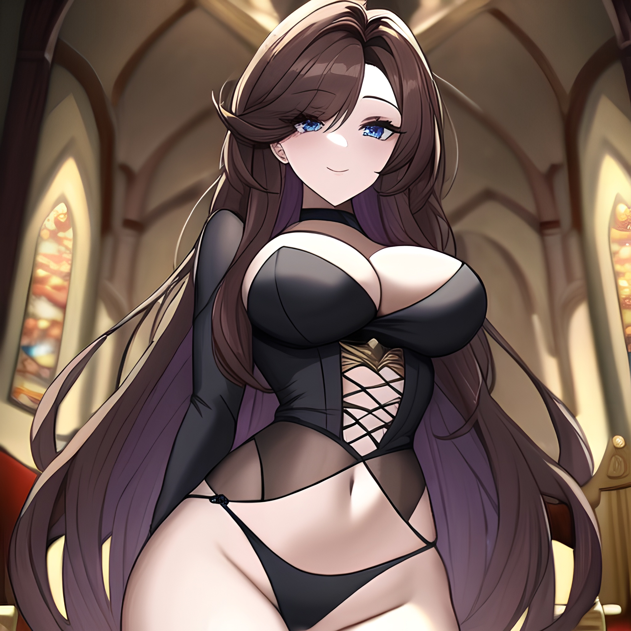 fishnet long hair church brunette woman messy hair 