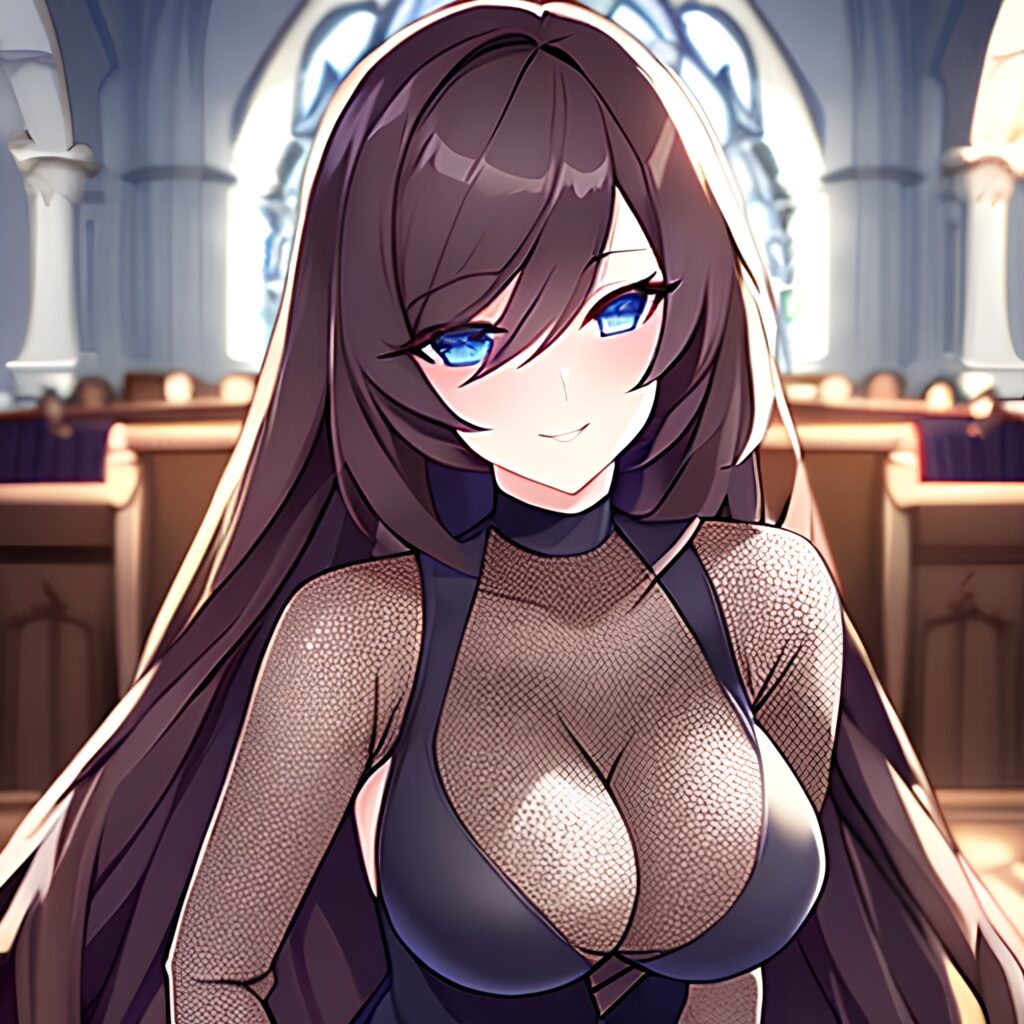fishnet long hair church brunette woman messy hair 