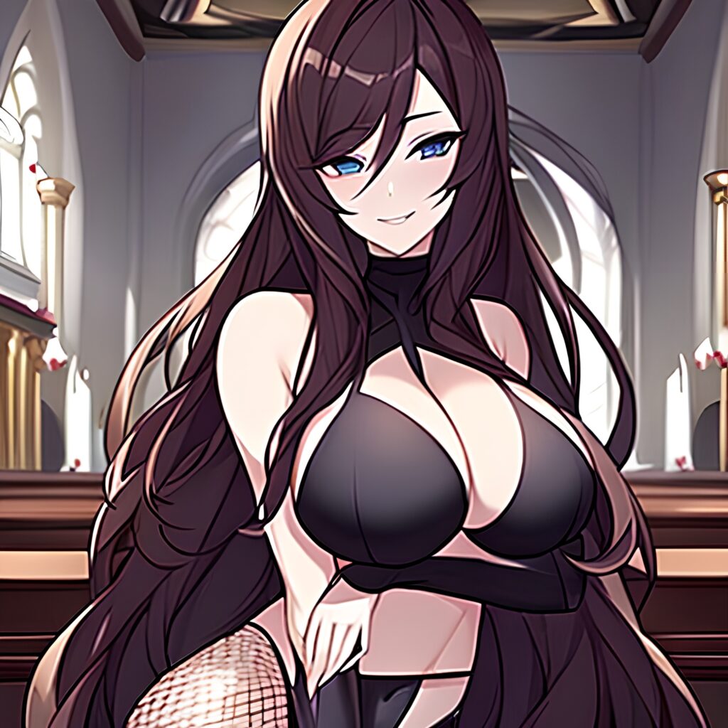 fishnet long hair church brunette woman messy hair 