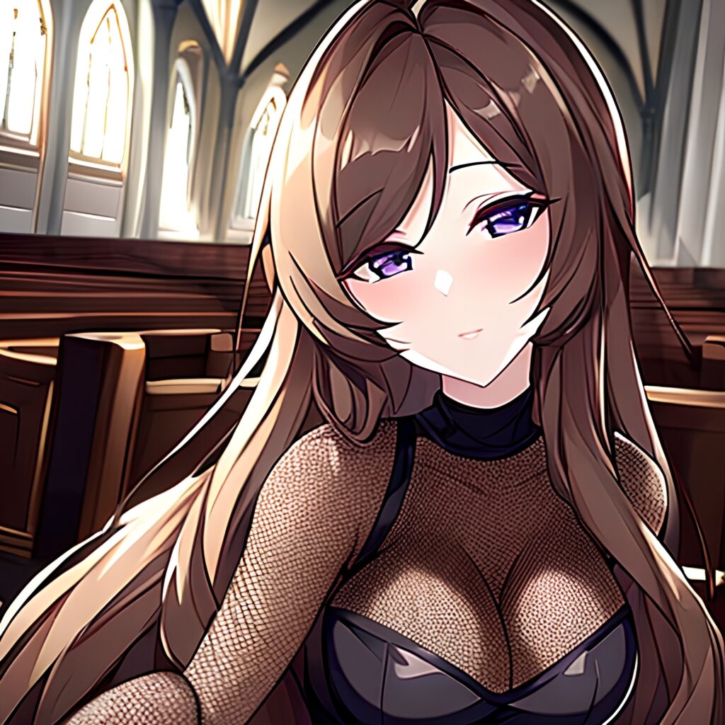 fishnet long hair church brunette woman messy hair 