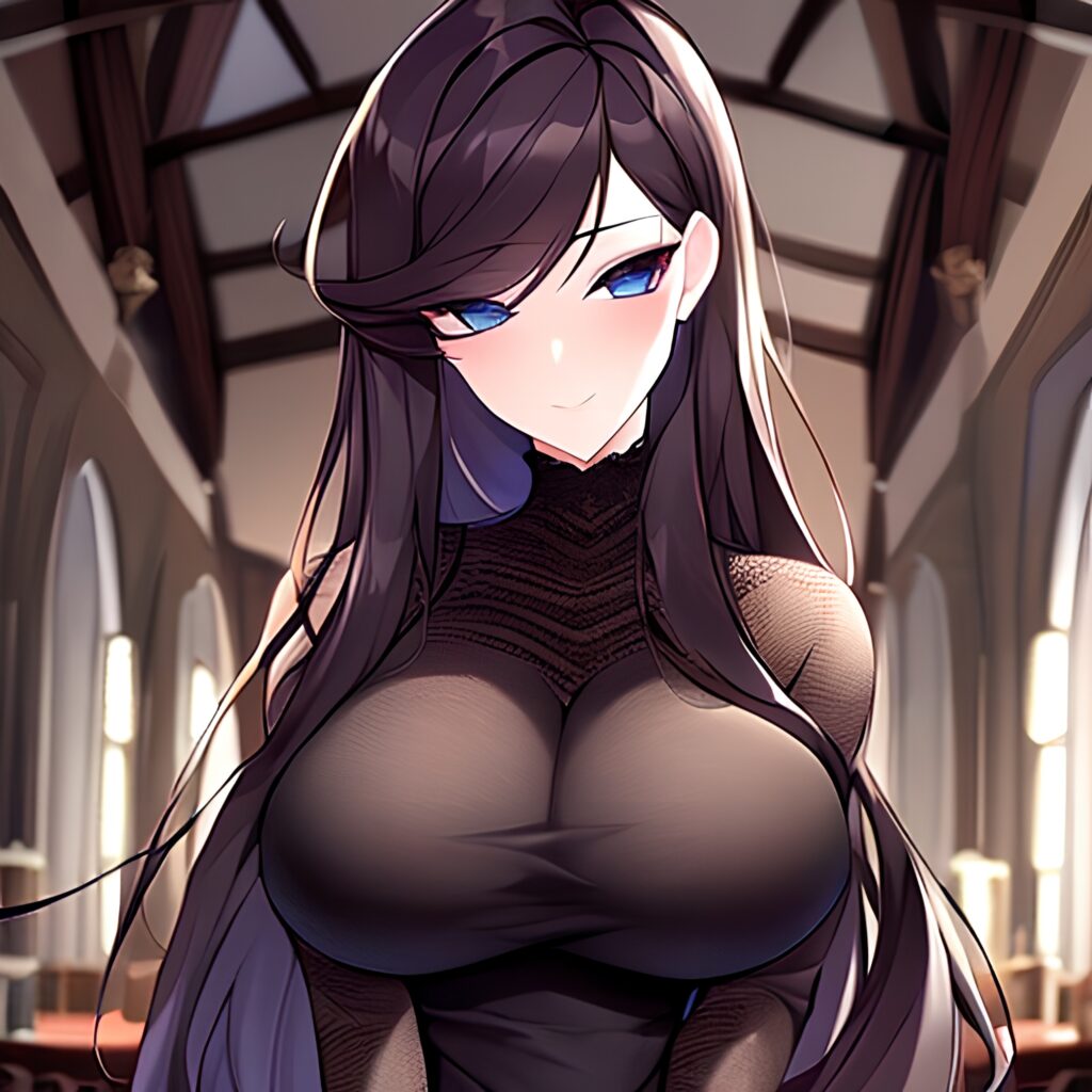 fishnet long hair church brunette woman messy hair 