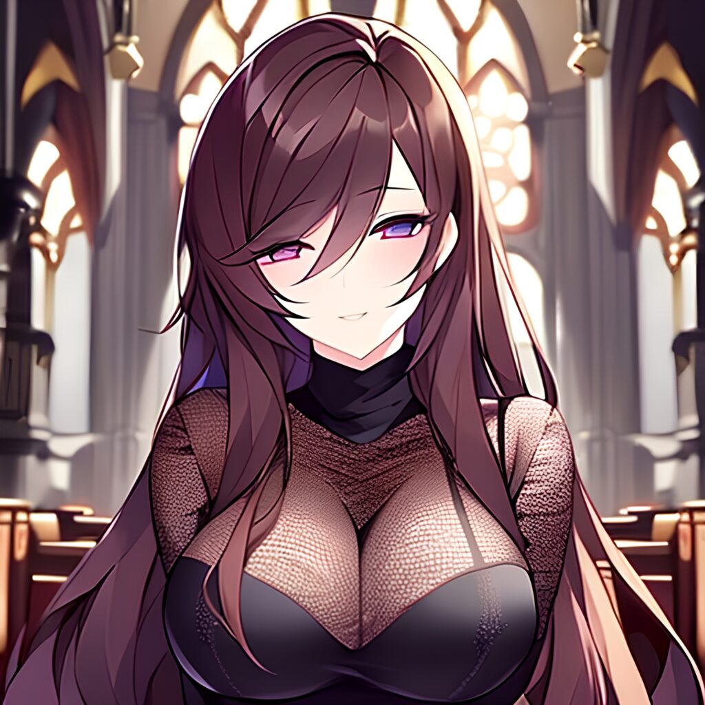 fishnet long hair church brunette woman messy hair