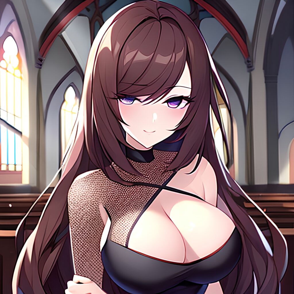 fishnet long hair church brunette woman messy hair
