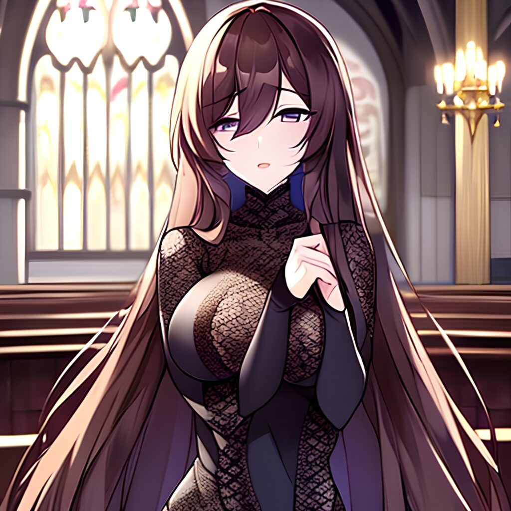 fishnet long hair church messy hair brunette woman