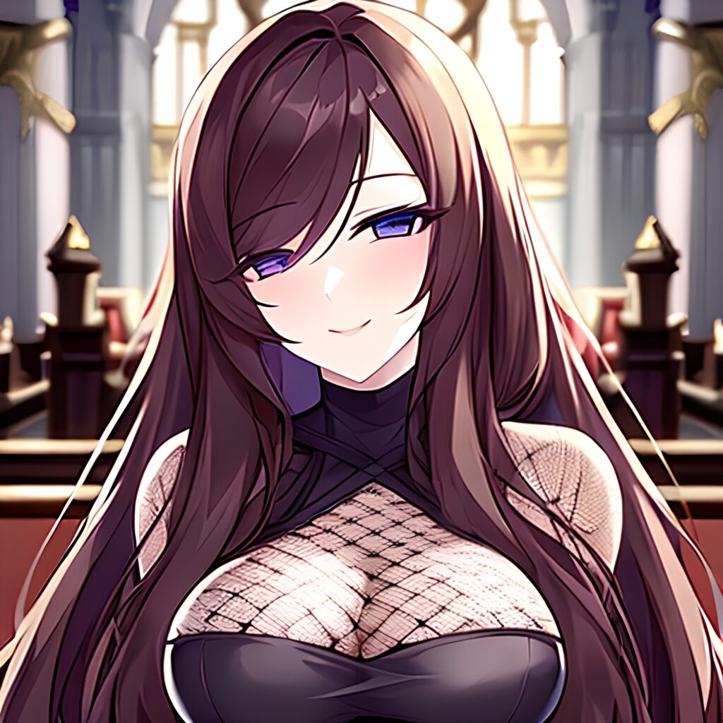 fishnet long hair church messy hair brunette woman