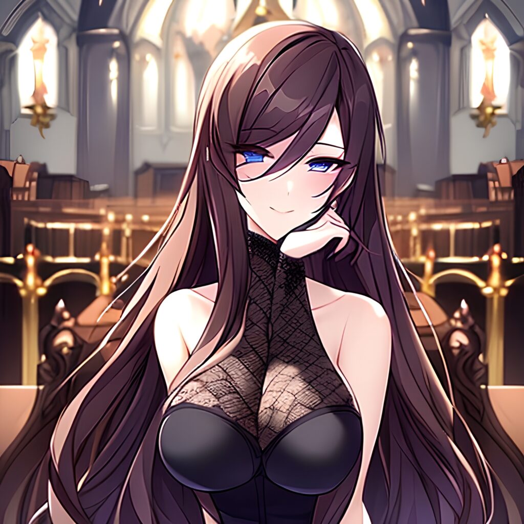 fishnet long hair church messy hair brunette woman