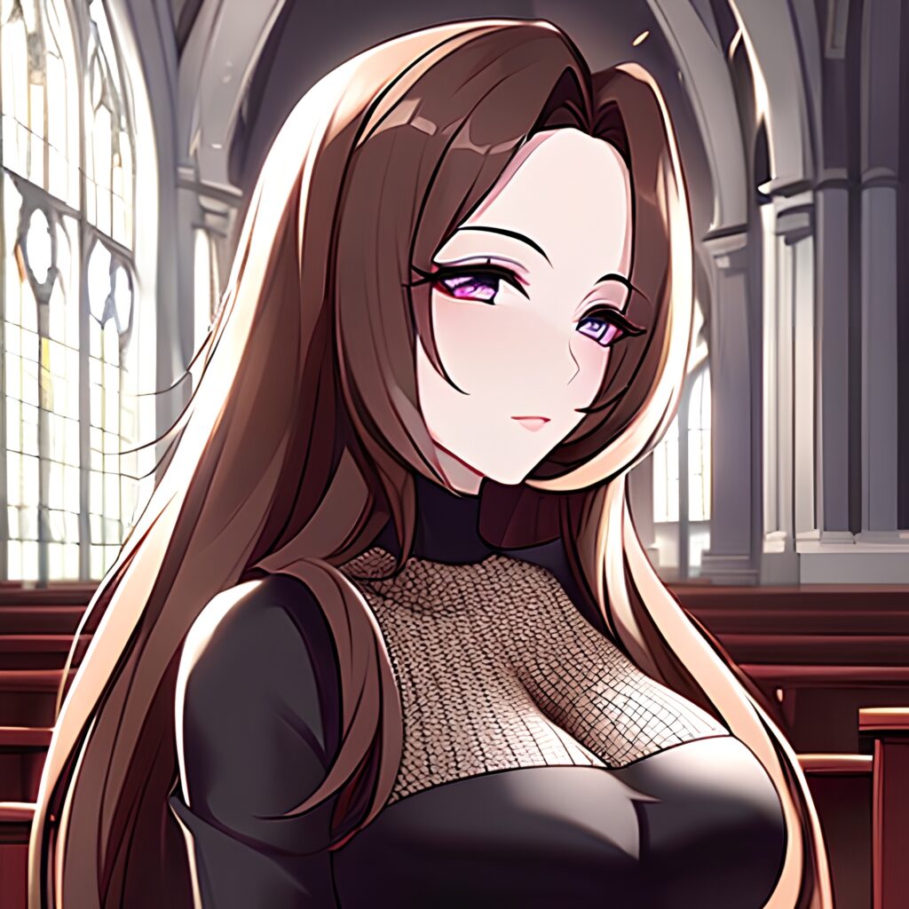 fishnet long hair church messy hair brunette woman