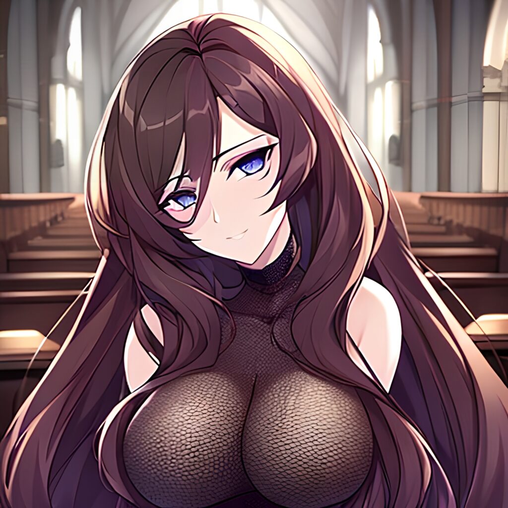 fishnet long hair church messy hair brunette woman 