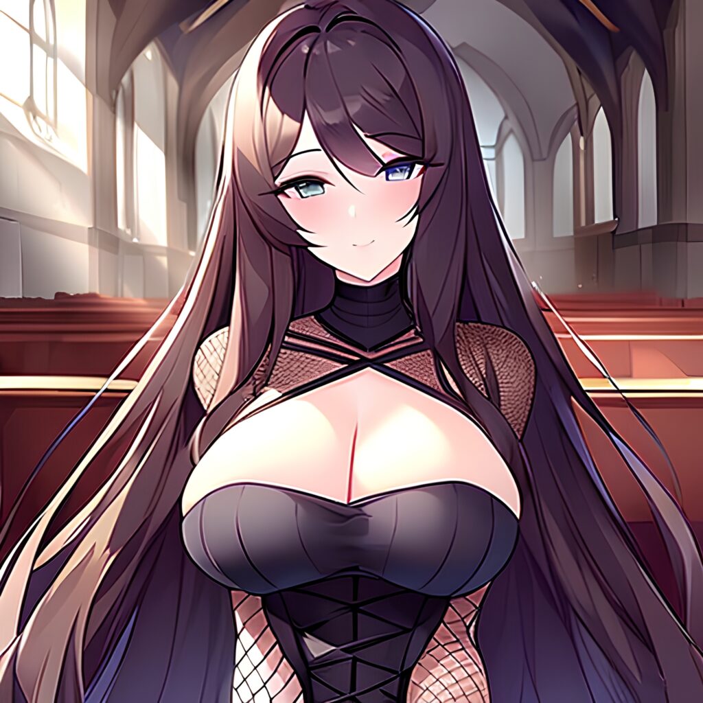 fishnet long hair church messy hair woman brunette 
