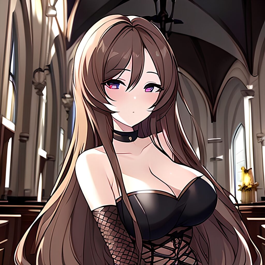 fishnet long hair church woman brunette messy hair 