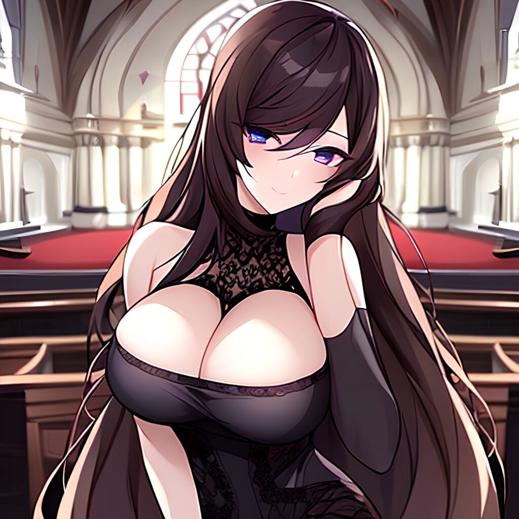 fishnet long hair church woman brunette messy hair 