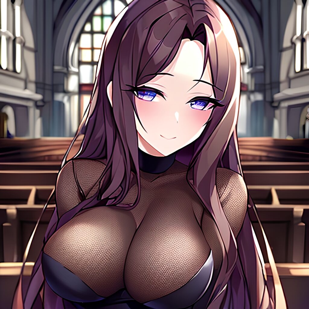 fishnet long hair church woman brunette messy hair 