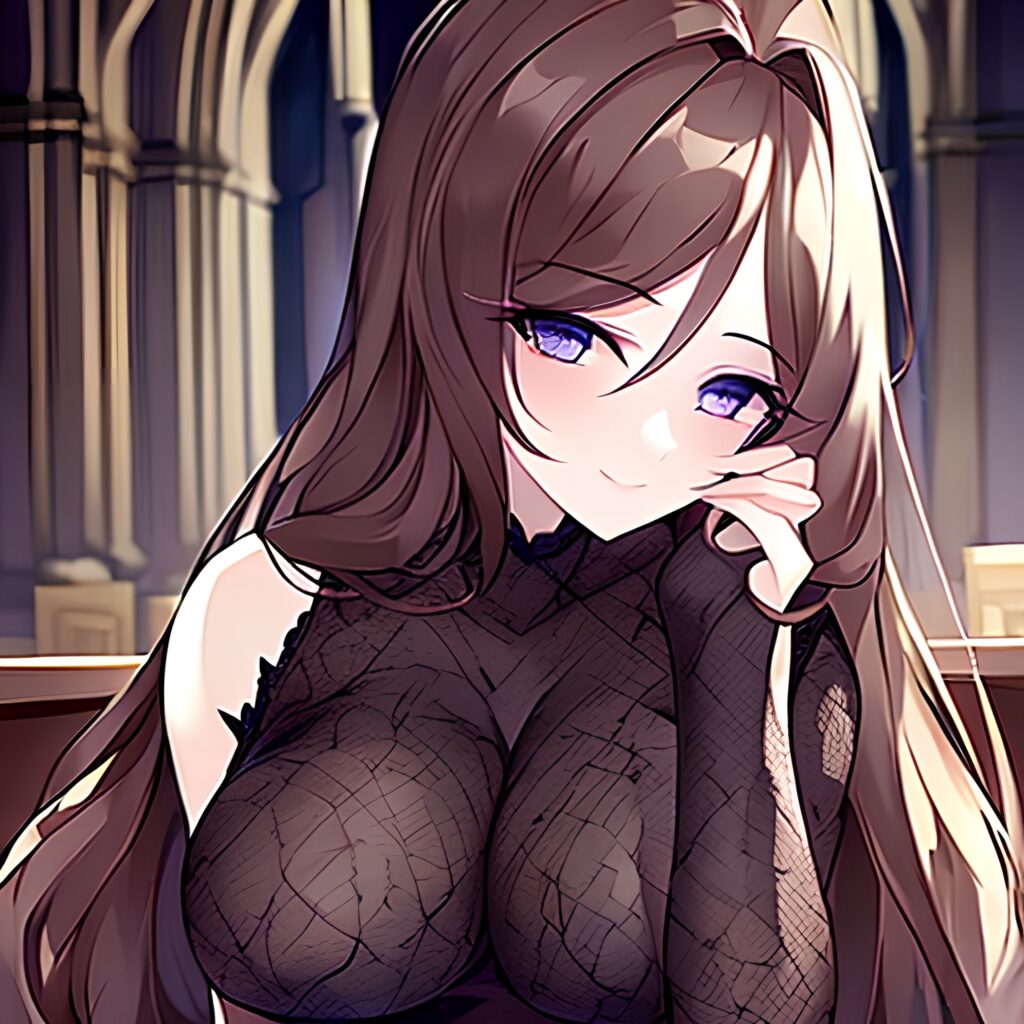fishnet long hair church woman brunette messy hair