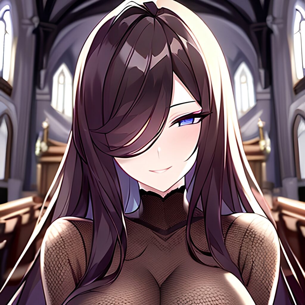 fishnet long hair church woman messy hair brunette