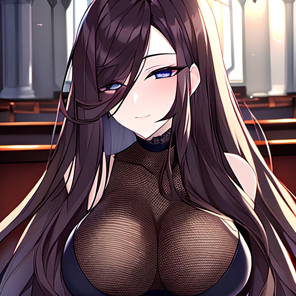 fishnet long hair messy hair brunette woman church