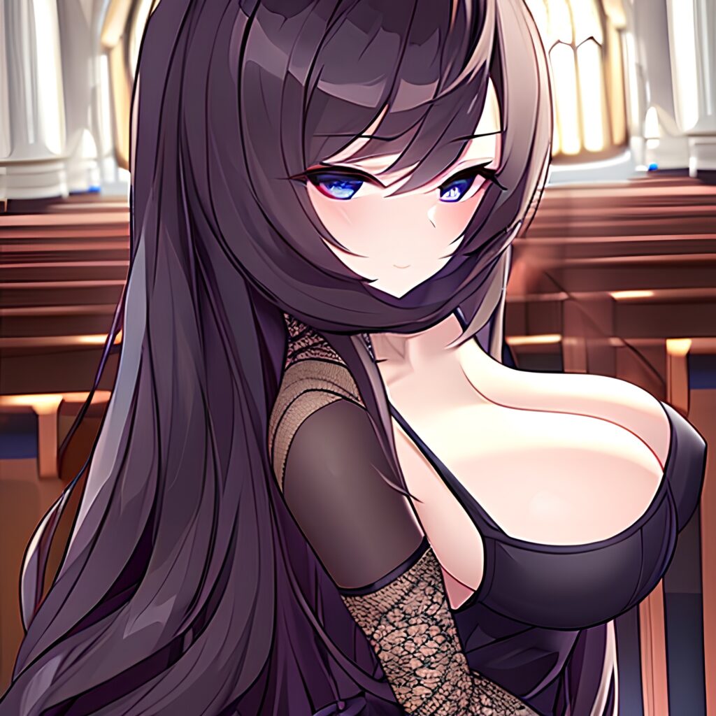 fishnet long hair messy hair brunette woman church