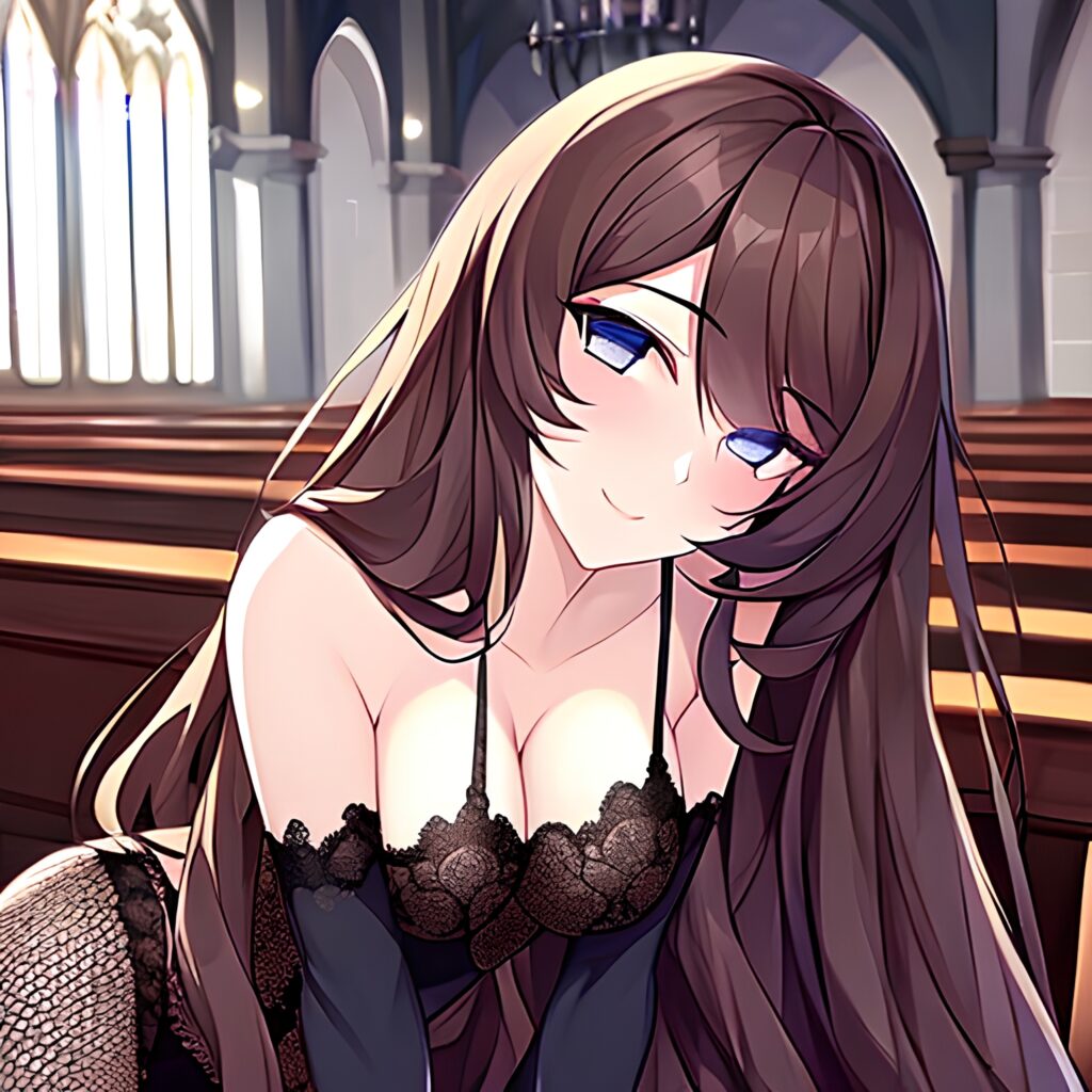 fishnet long hair messy hair brunette woman church 