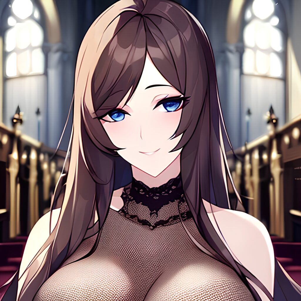 fishnet long hair messy hair brunette woman church
