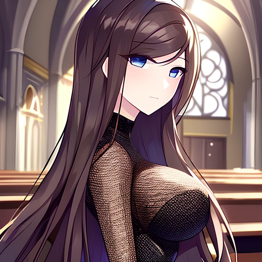 fishnet long hair messy hair church brunette woman 
