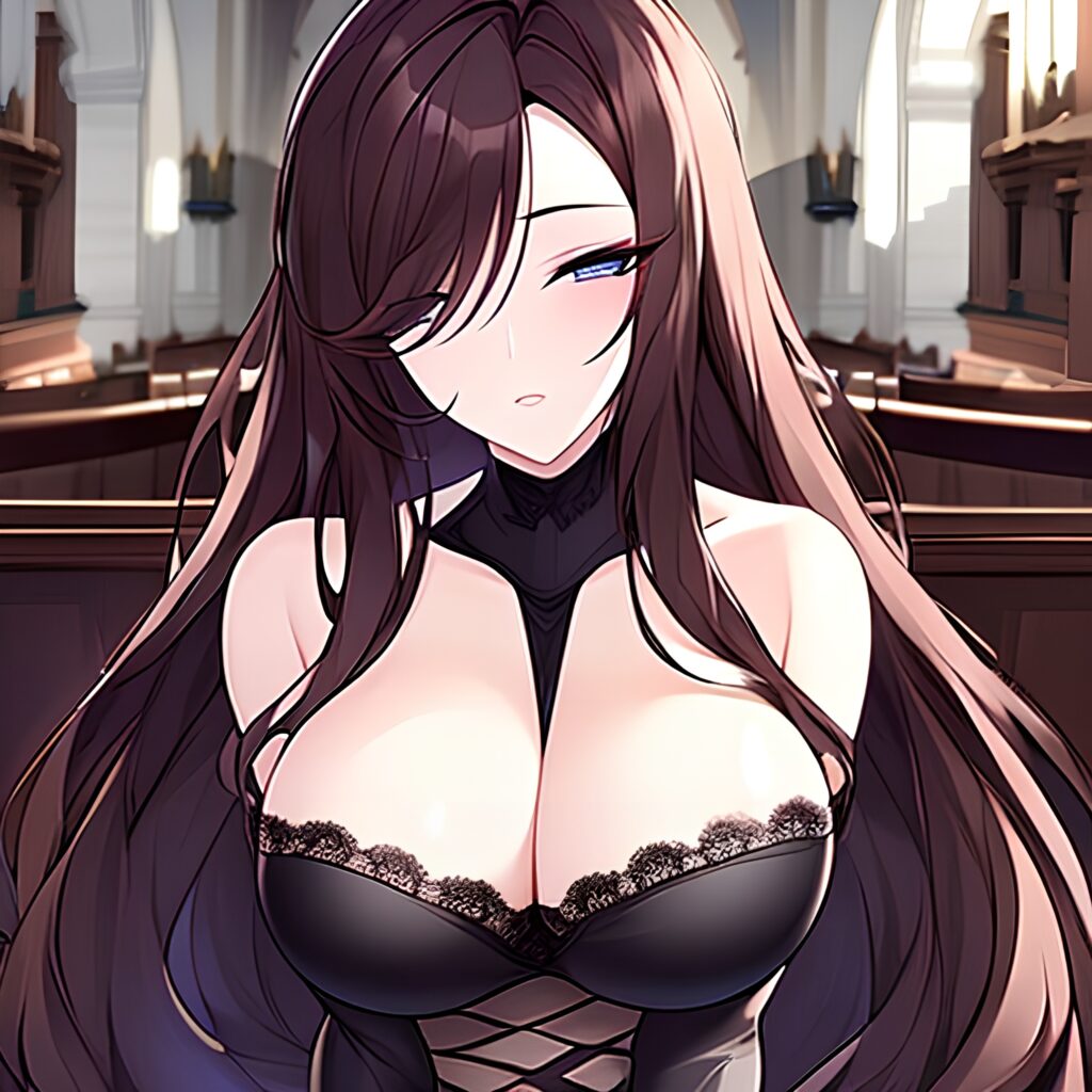 fishnet long hair messy hair church brunette woman 