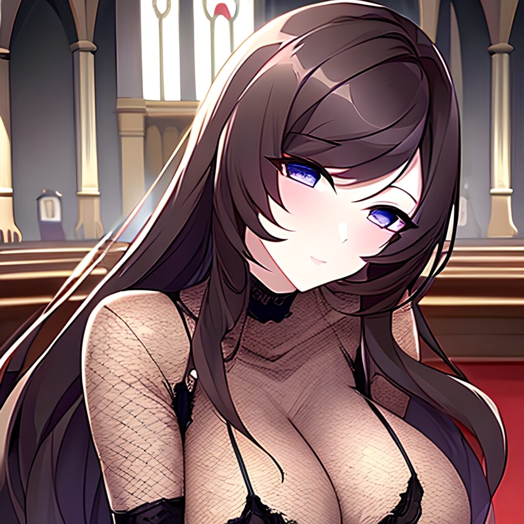 fishnet long hair messy hair church woman brunette