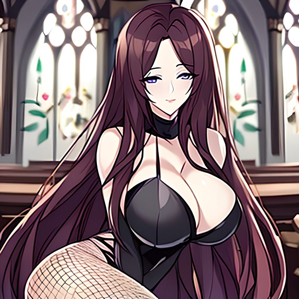 fishnet long hair messy hair woman church brunette 