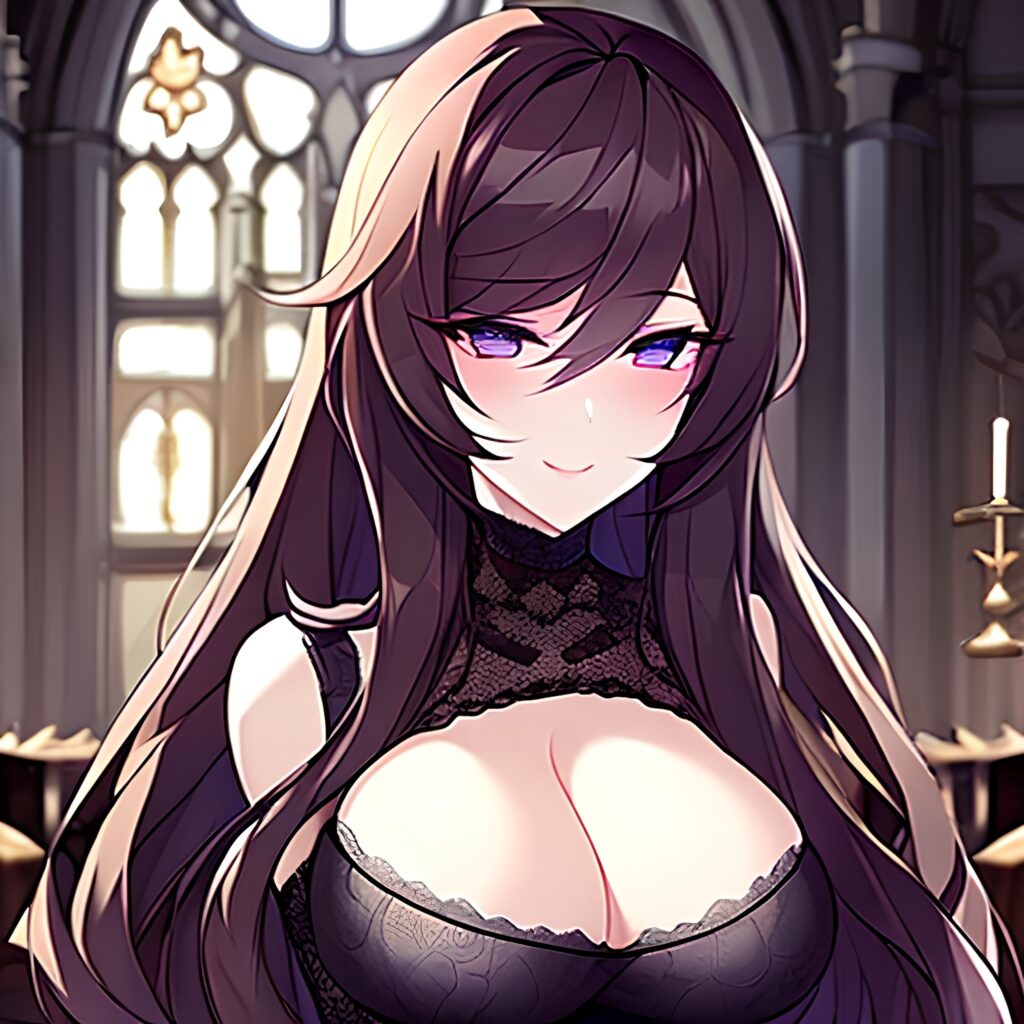 fishnet long hair woman brunette church messy hair