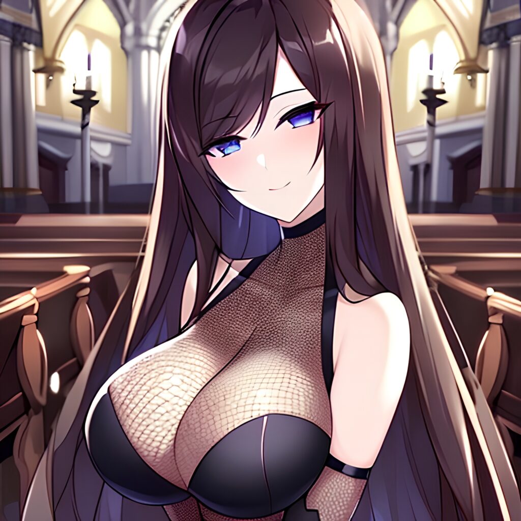 fishnet long hair woman brunette church messy hair