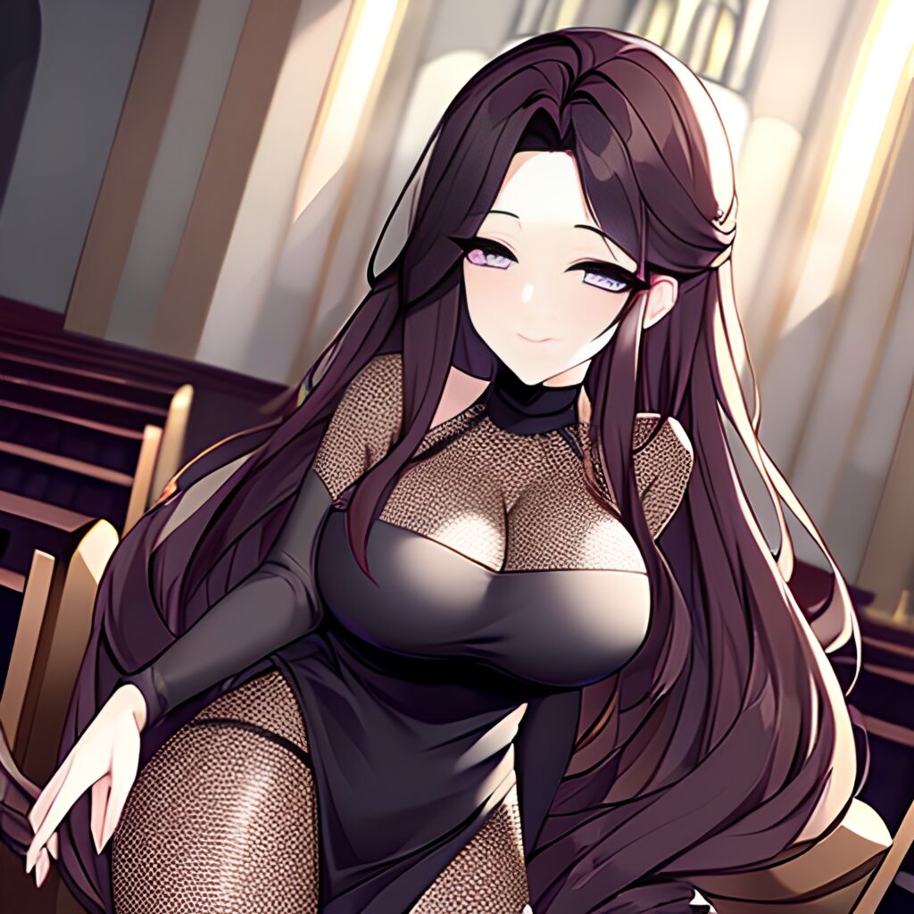 fishnet long hair woman brunette church messy hair 