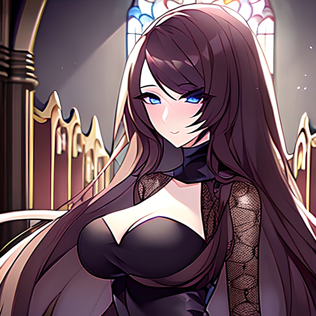 fishnet long hair woman brunette church messy hair