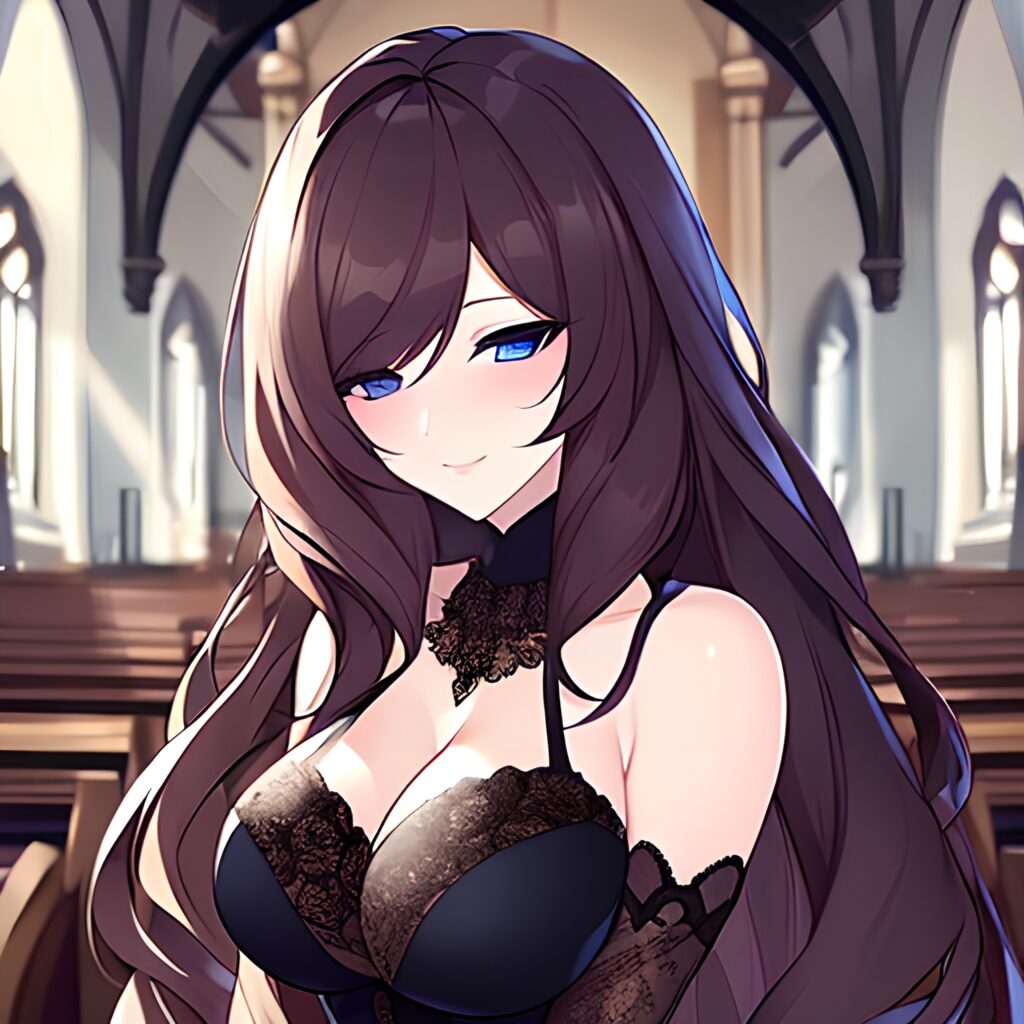 fishnet long hair woman brunette messy hair church 