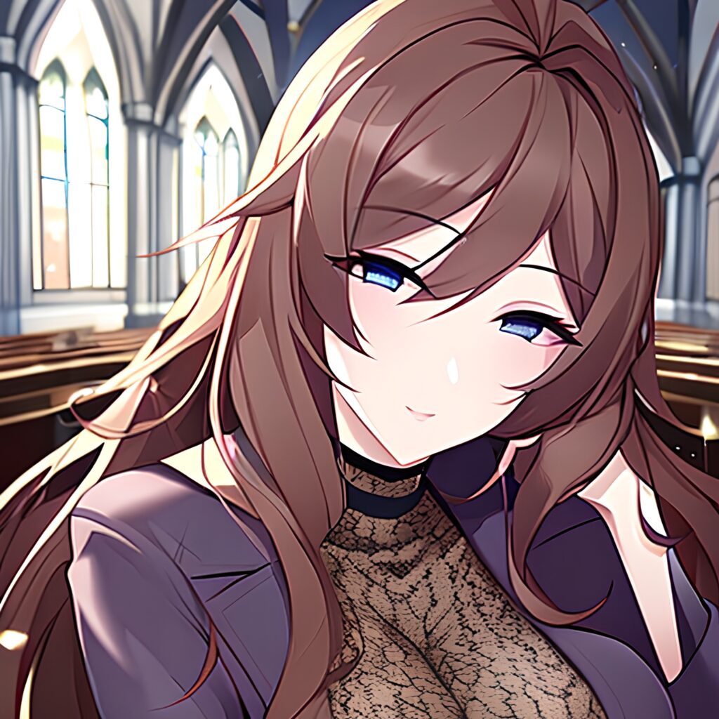 fishnet long hair woman church brunette messy hair 