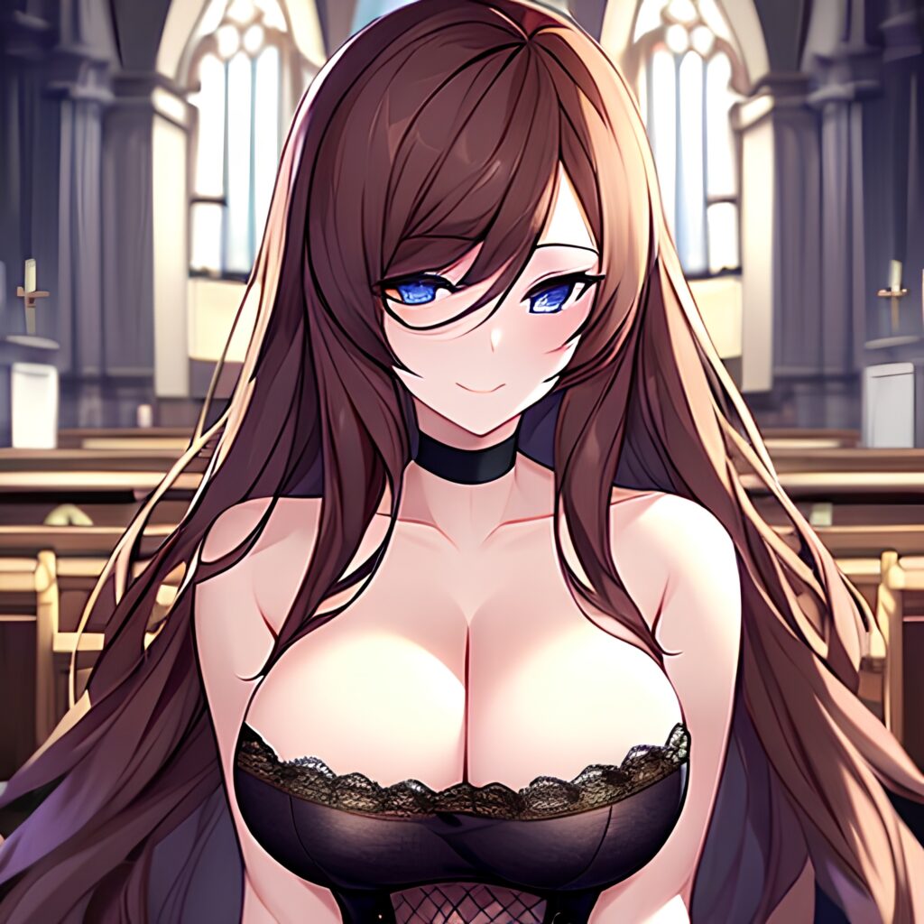 fishnet long hair woman church brunette messy hair 