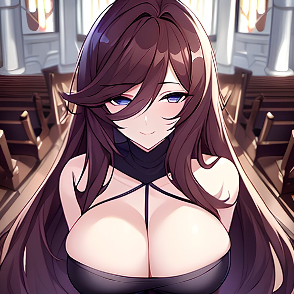 fishnet long hair woman church brunette messy hair