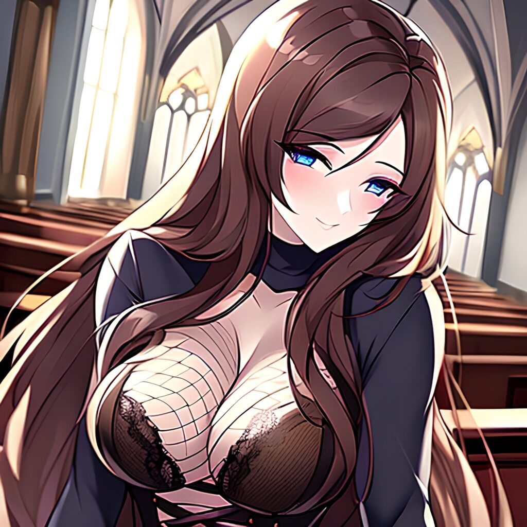 fishnet long hair woman church brunette messy hair 