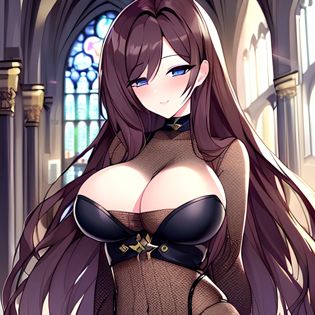 fishnet long hair woman church brunette messy hair