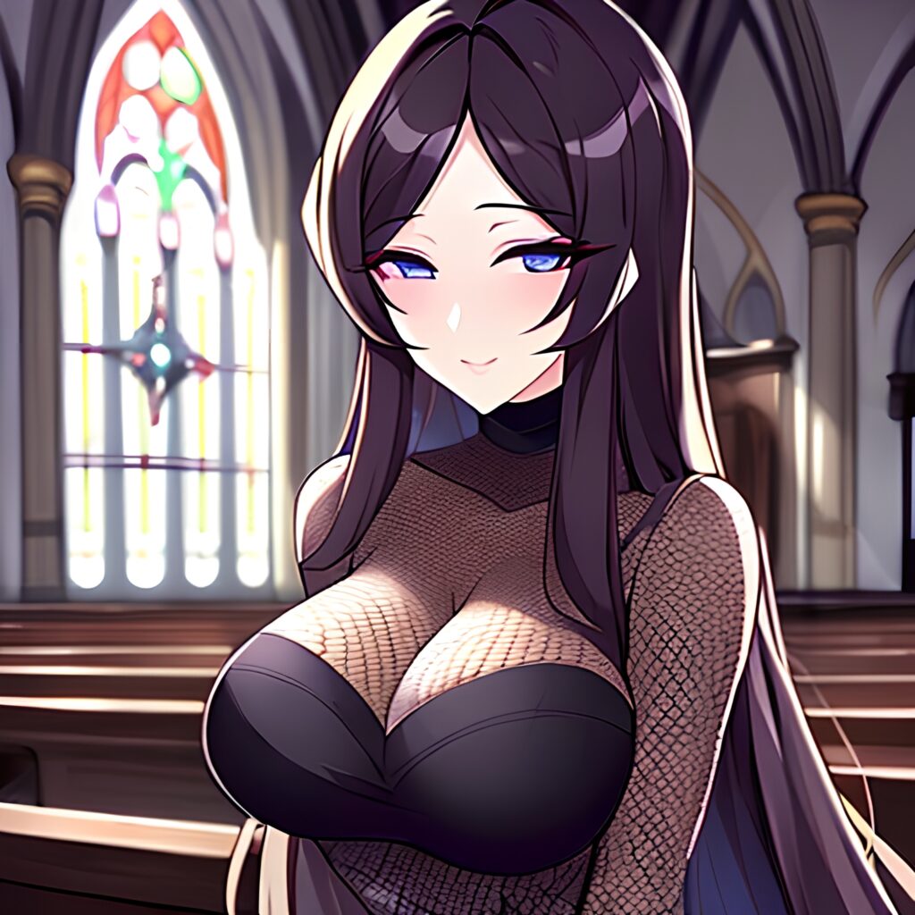 fishnet long hair woman church brunette messy hair